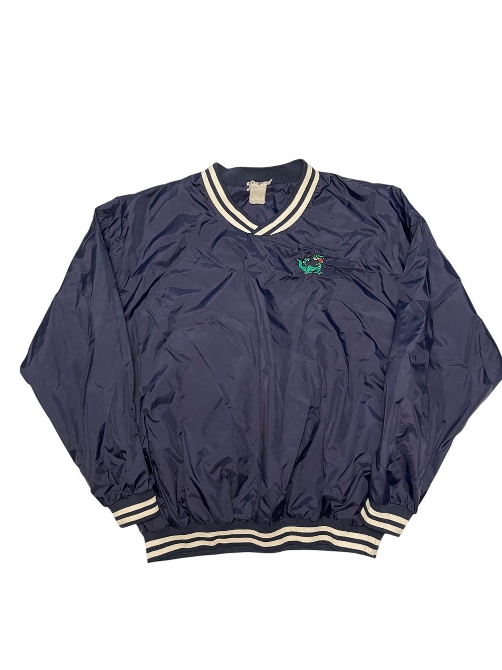 Vintage 90s Navy Nylon Athletic Pullover Striped Cuff, Hem, and Collar 2XL Mens